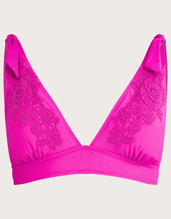 Women Lace Trim Bikini Top With Recycled Polyester Pink Monsoon Tops and Blouses