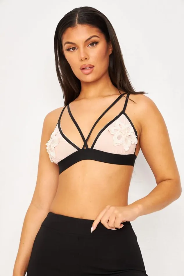 Women Lace Underwire Bra In Pink And Black Black Brentiny Paris Lingerie