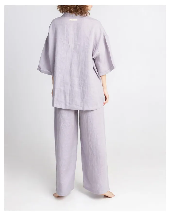 Women LERA Linen Essential Short Sleeve Set Lilac Madewell Pajamas