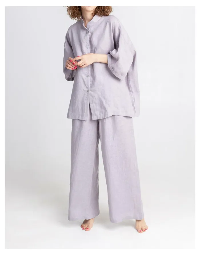 Women LERA Linen Essential Short Sleeve Set Lilac Madewell Pajamas Women LERA Linen Essential Short Sleeve Set Lilac Madewell Pajamas
