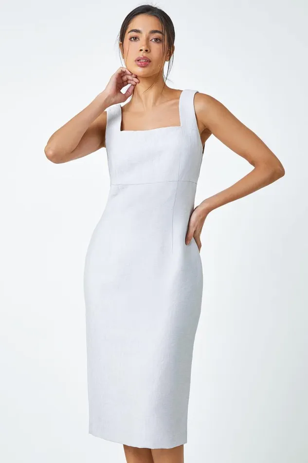 Women Light Grey Pleat Textured Bodycon Shift Dress Roman Occasionwear