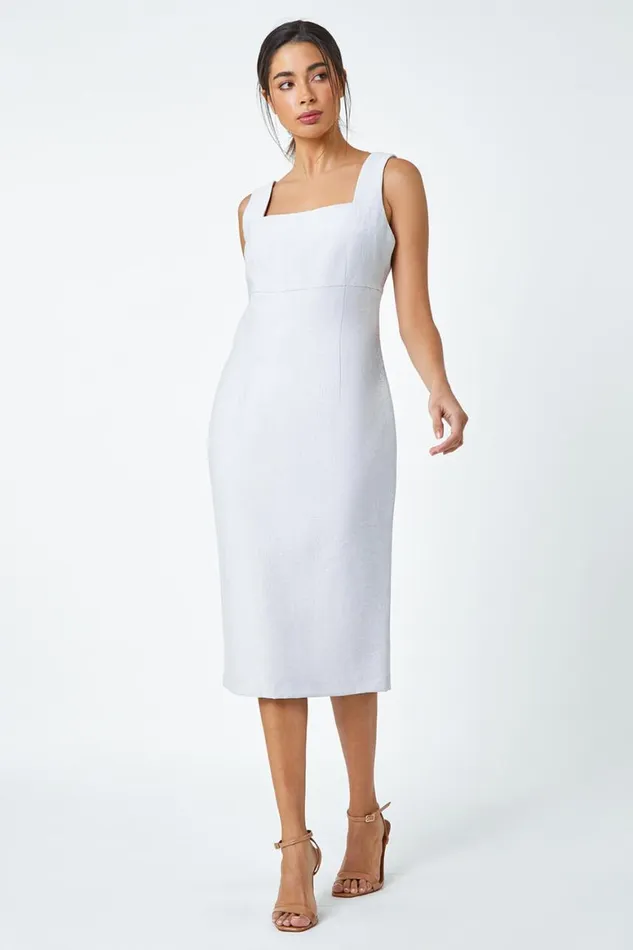 Women Light Grey Pleat Textured Bodycon Shift Dress Roman Occasionwear