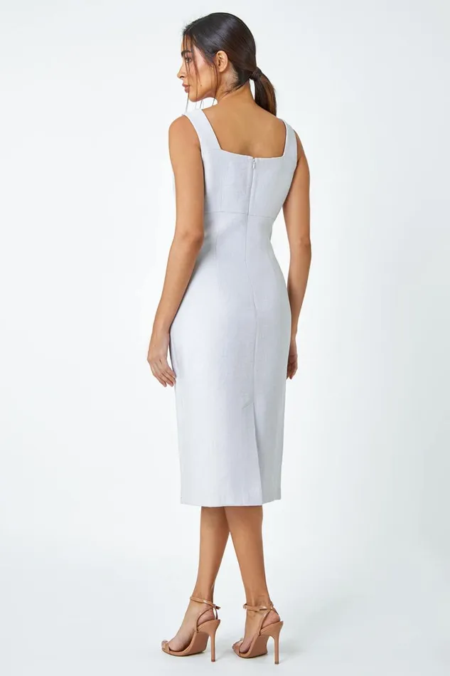 Women Light Grey Pleat Textured Bodycon Shift Dress Roman Occasionwear