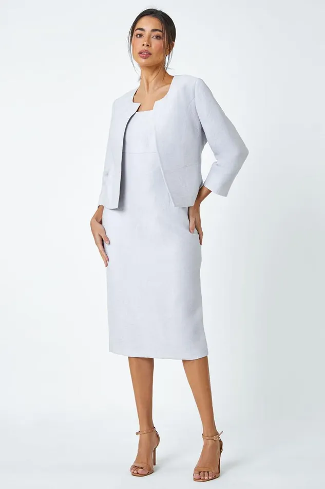 Women Light Grey Pleat Textured Bodycon Shift Dress Roman Occasionwear