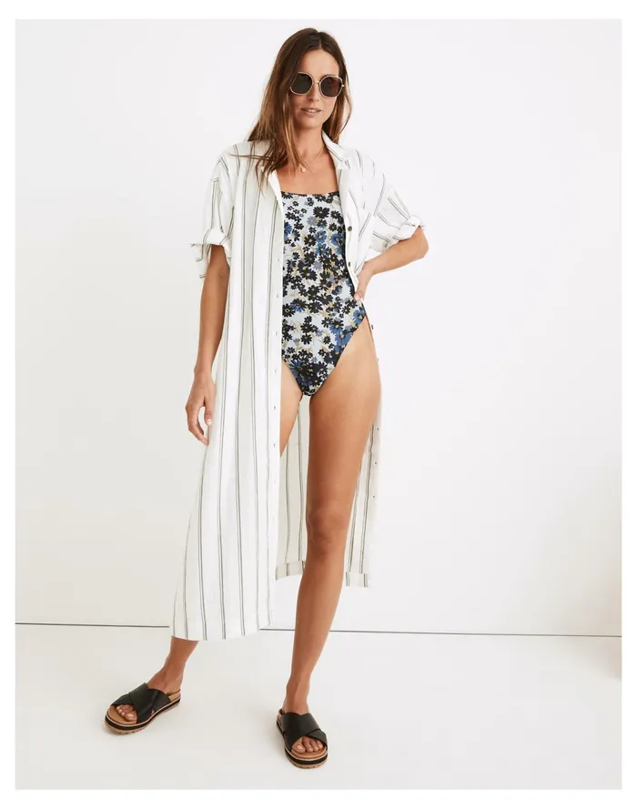 Women Lightestspun Cover Up Maxi Shirtdress In Stripe Simply Sage Madewell Swim