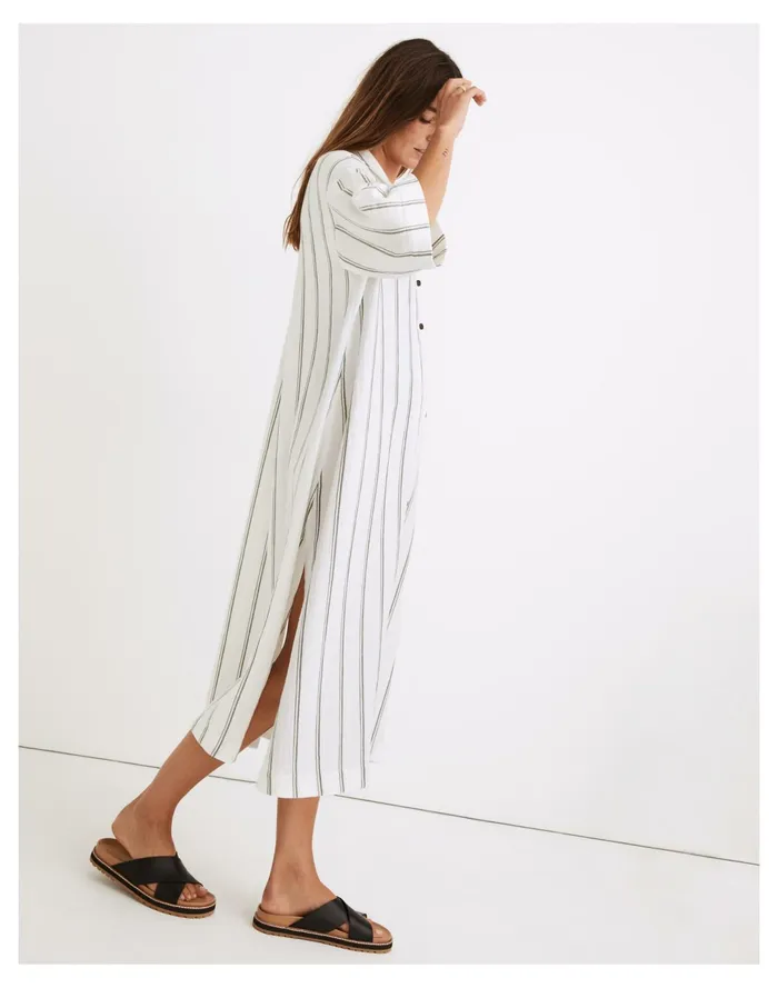 Women Lightestspun Cover Up Maxi Shirtdress In Stripe Simply Sage Madewell Swim Women Lightestspun Cover Up Maxi Shirtdress In Stripe Simply Sage Madewell Swim