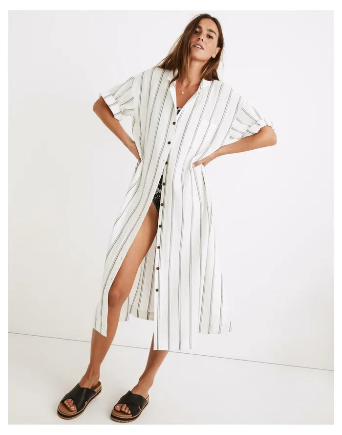 Women Lightestspun Cover Up Maxi Shirtdress In Stripe Simply Sage Madewell Swim Women Lightestspun Cover Up Maxi Shirtdress In Stripe Simply Sage Madewell Swim