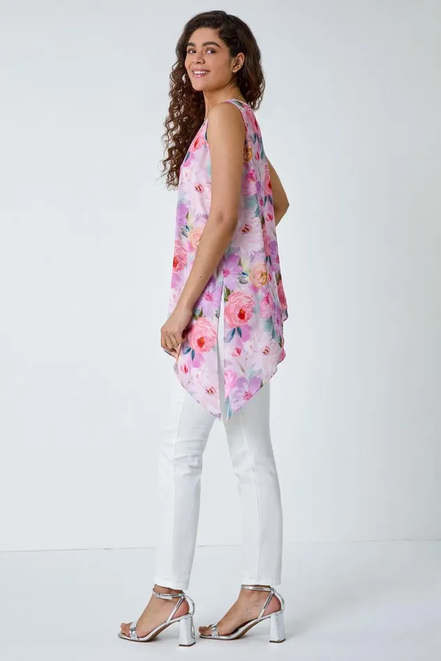 Women Lilac Floral Asymmetric Top Roman Tops
