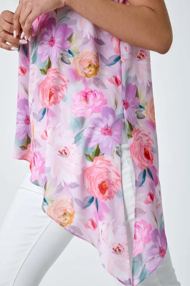 Women Lilac Floral Asymmetric Top Roman Tops