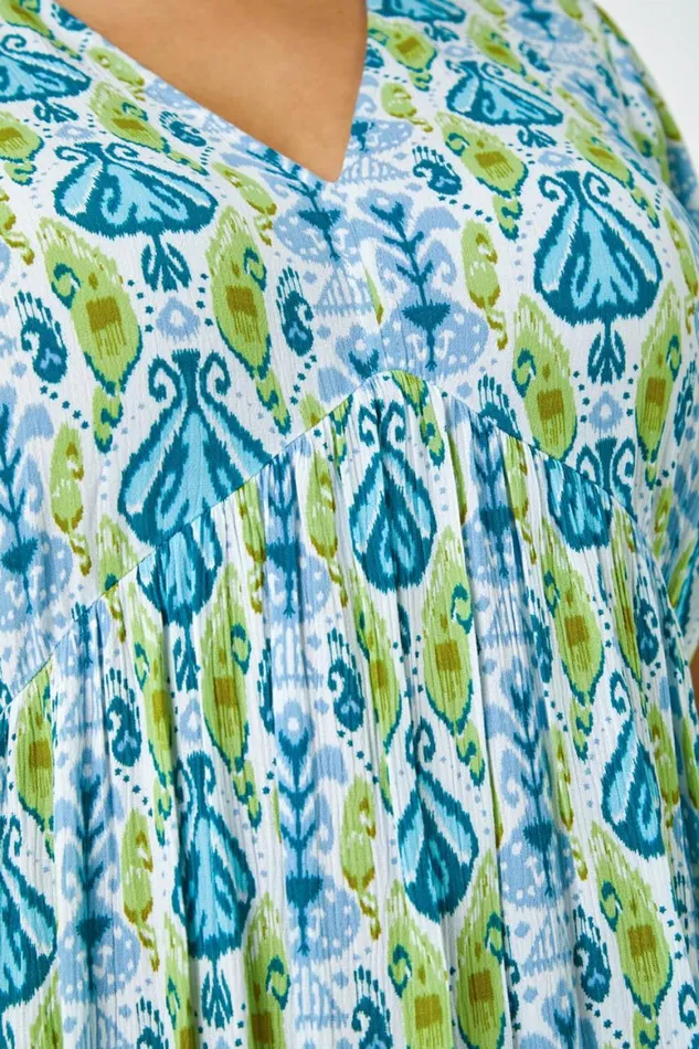 Women Lime Curve Abstract Tiered Midi Dress Roman Dresses