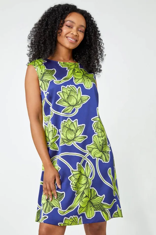 Women Lime Petite Floral Print Tunic Dress Roman Dresses