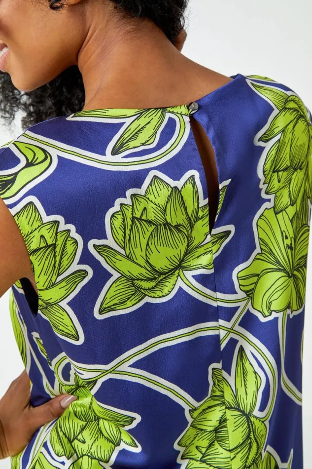 Women Lime Petite Floral Print Tunic Dress Roman Dresses