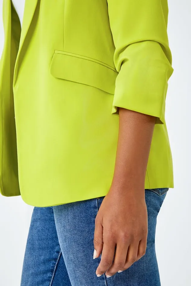 Women Lime Ruched 34 Sleeve Stretch Blazer Roman Coords