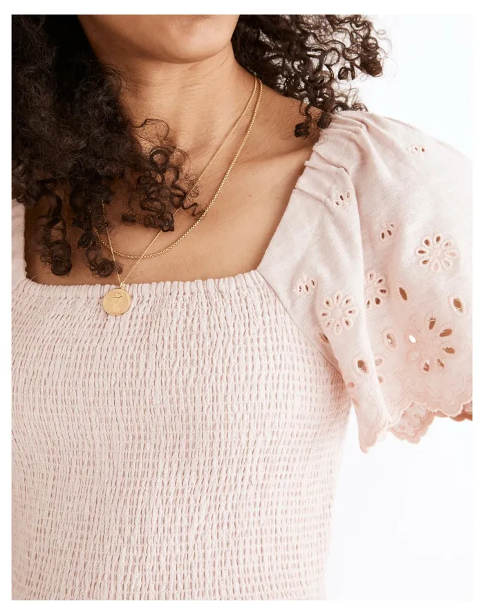 Women Linen Blend Eyelet Sleeve Lucie Smocked Midi Dress Wisteria Dove Madewell Dresses Women Linen Blend Eyelet Sleeve Lucie Smocked Midi Dress Wisteria Dove Madewell Dresses