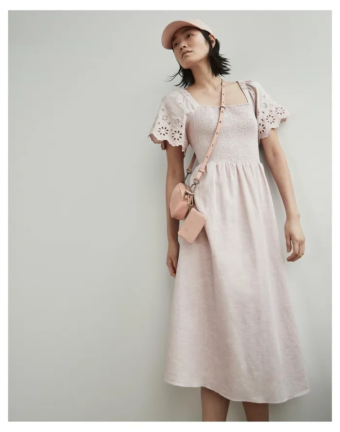 Women Linen Blend Eyelet Sleeve Lucie Smocked Midi Dress Wisteria Dove Madewell Dresses Women Linen Blend Eyelet Sleeve Lucie Smocked Midi Dress Wisteria Dove Madewell Dresses