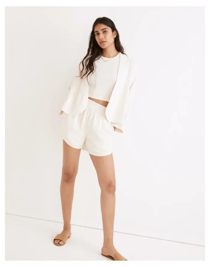 Women Linen Blend Pasadena Pull On Shorts Bright Ivory Madewell Shorts