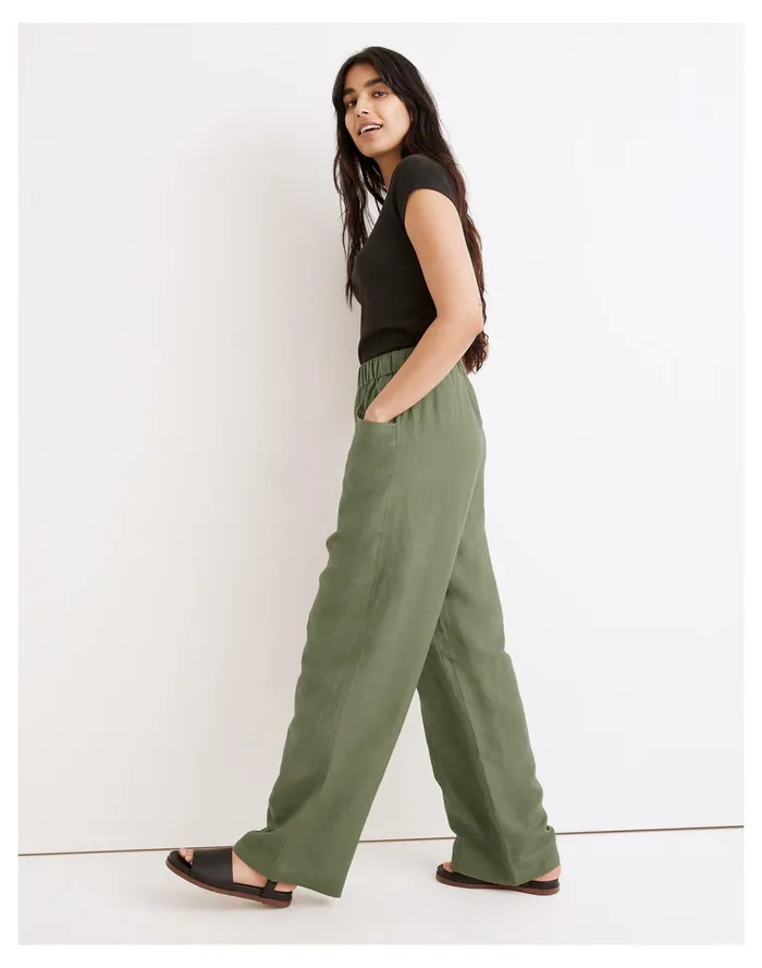 Women Linen Blend Pull On High Rise Wide Leg Pants Vintage Moss Madewell Pants Women Linen Blend Pull On High Rise Wide Leg Pants Vintage Moss Madewell Pants