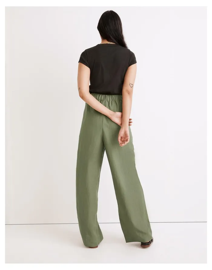 Women Linen Blend Pull On High Rise Wide Leg Pants Vintage Moss Madewell Pants Women Linen Blend Pull On High Rise Wide Leg Pants Vintage Moss Madewell Pants