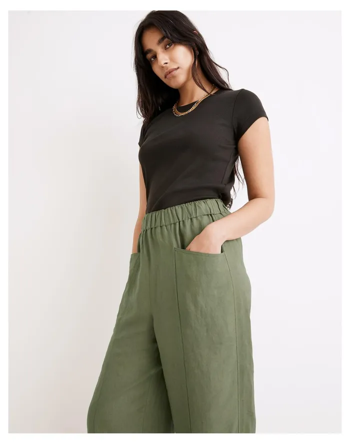 Women Linen Blend Pull On High Rise Wide Leg Pants Vintage Moss Madewell Pants Women Linen Blend Pull On High Rise Wide Leg Pants Vintage Moss Madewell Pants