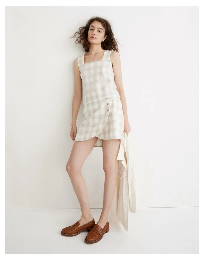 Women Linen Blend Sunside Button Back Top Natural Linen Yd Madewell Tees