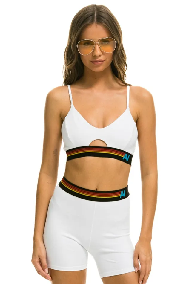 Women LOGO ELASTIC KEYHOLE BRA 8211 WHITE Aviator Nation SportsBras