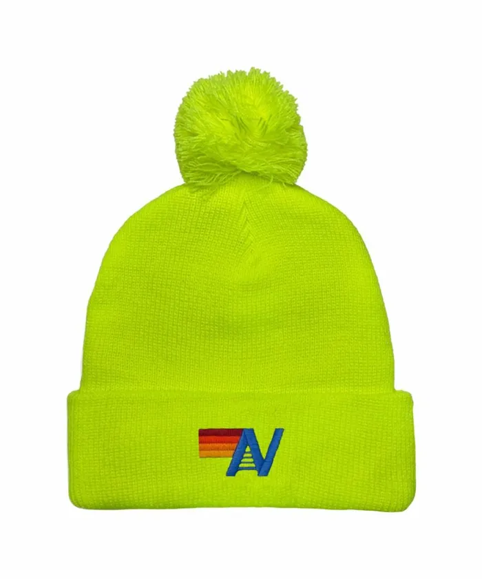 Women LOGO POM RIB BEANIE 8211 NEON YELLOW Aviator Nation Beanies