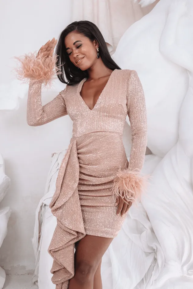 Women LongSleeve Dresses Lavish Alice APHRODITE Draped Skirt Pleated Sequin Mini Dress In Rose Gold Rose Gold Women LongSleeve Dresses Lavish Alice APHRODITE Draped Skirt Pleated Sequin Mini Dress In Rose Gold Rose Gold
