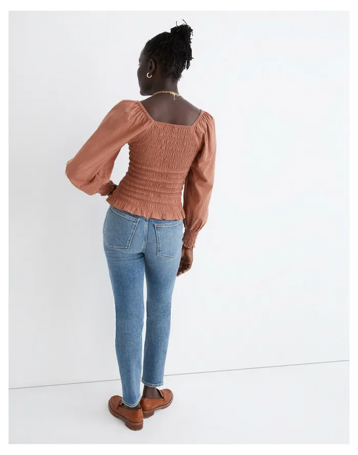 Women Lucie Bubble Sleeve Smocked Top Warm Umber Madewell Tops and Shirts Women Lucie Bubble Sleeve Smocked Top Warm Umber Madewell Tops and Shirts