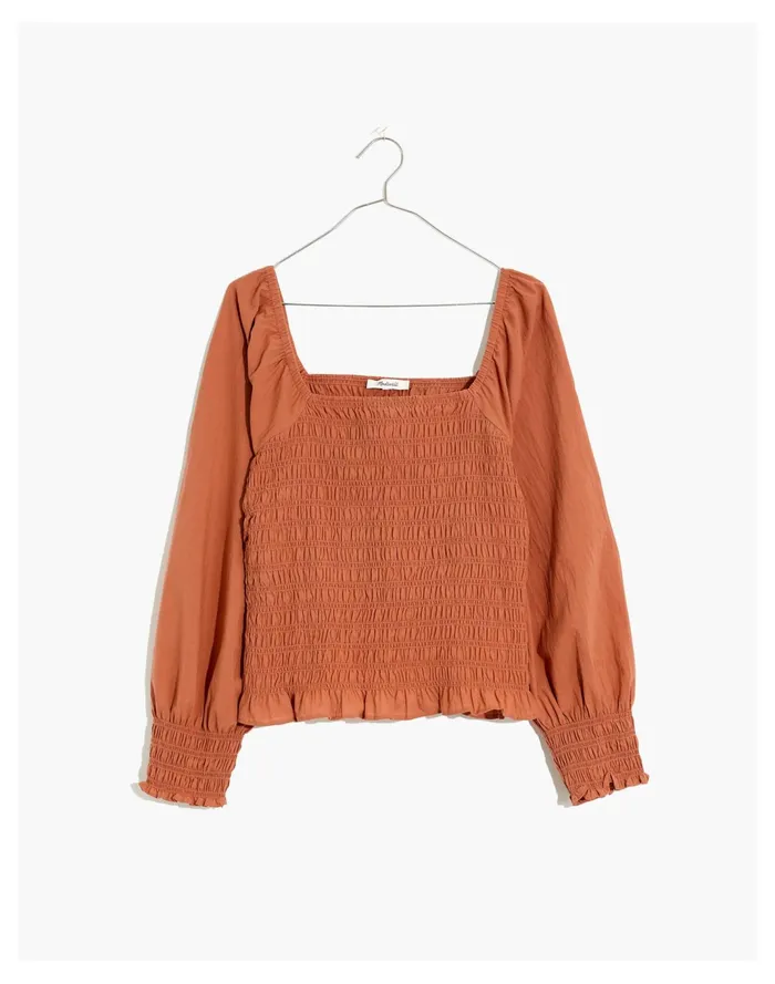 Women Lucie Bubble Sleeve Smocked Top Warm Umber Madewell Tops and Shirts Women Lucie Bubble Sleeve Smocked Top Warm Umber Madewell Tops and Shirts