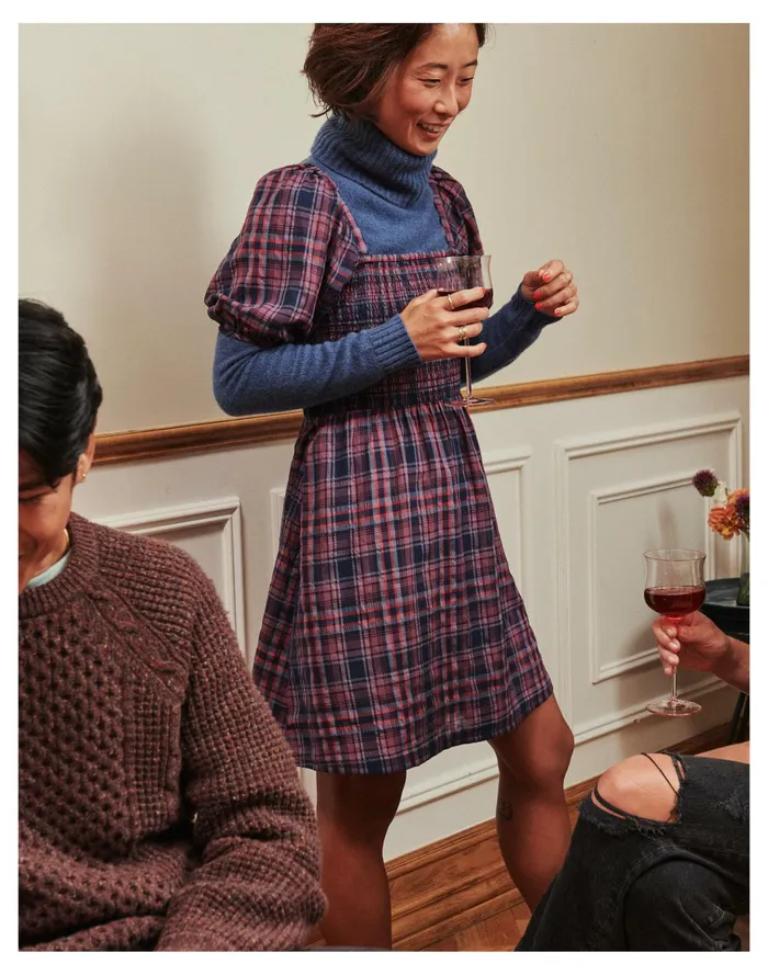 Women Lucie Puff Sleeve Smocked Mini Dress In Rockfern Plaid Purple Night Madewell Dresses Women Lucie Puff Sleeve Smocked Mini Dress In Rockfern Plaid Purple Night Madewell Dresses