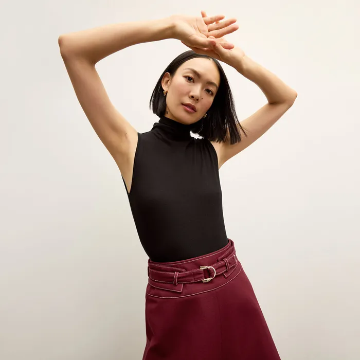 Women M M LaFleur The Bodhi Skirt 8211 Contrast Stitch Eco Better Than Denim Berry Jam Skirts