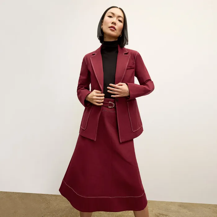 Women M M LaFleur The Bodhi Skirt 8211 Contrast Stitch Eco Better Than Denim Berry Jam Skirts