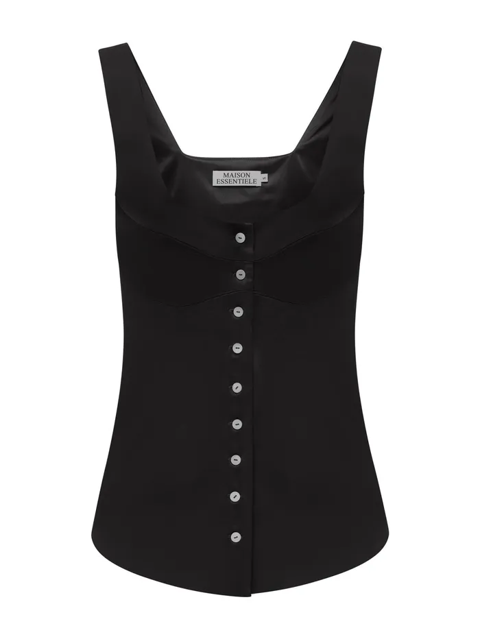 Women Maison Essentiele 8211 Button Down Vest In Black The UNDONE Tops