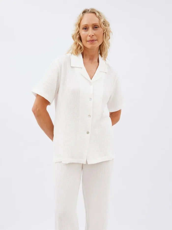 Women Maison Essentiele 8211 Core Short Sleeve Shirt Optic White The UNDONE Loungewear