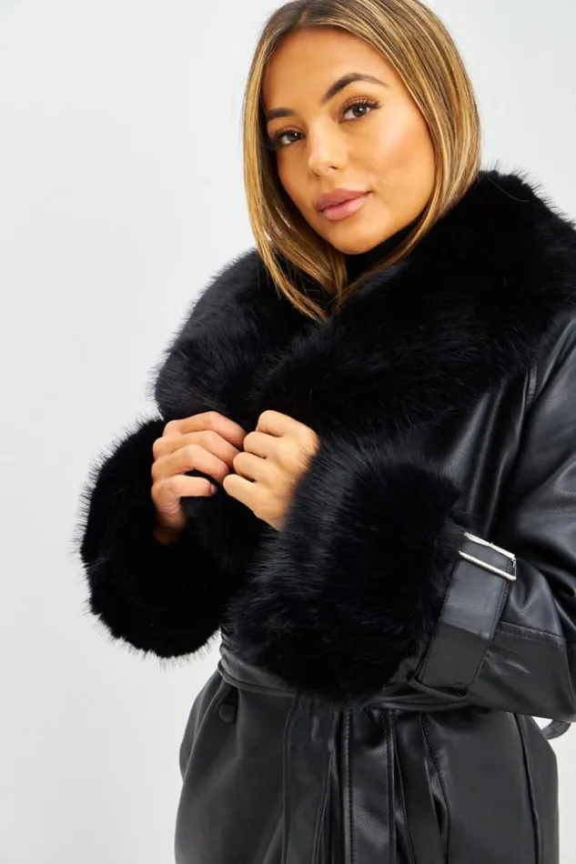 Women Manteau Long En Simili Cuir Noir Et Fourrure Black Brentiny Paris Coats Women Manteau Long En Simili Cuir Noir Et Fourrure Black Brentiny Paris Coats
