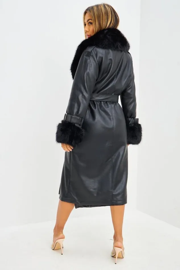 Women Manteau Long En Simili Cuir Noir Et Fourrure Black Brentiny Paris Coats Women Manteau Long En Simili Cuir Noir Et Fourrure Black Brentiny Paris Coats