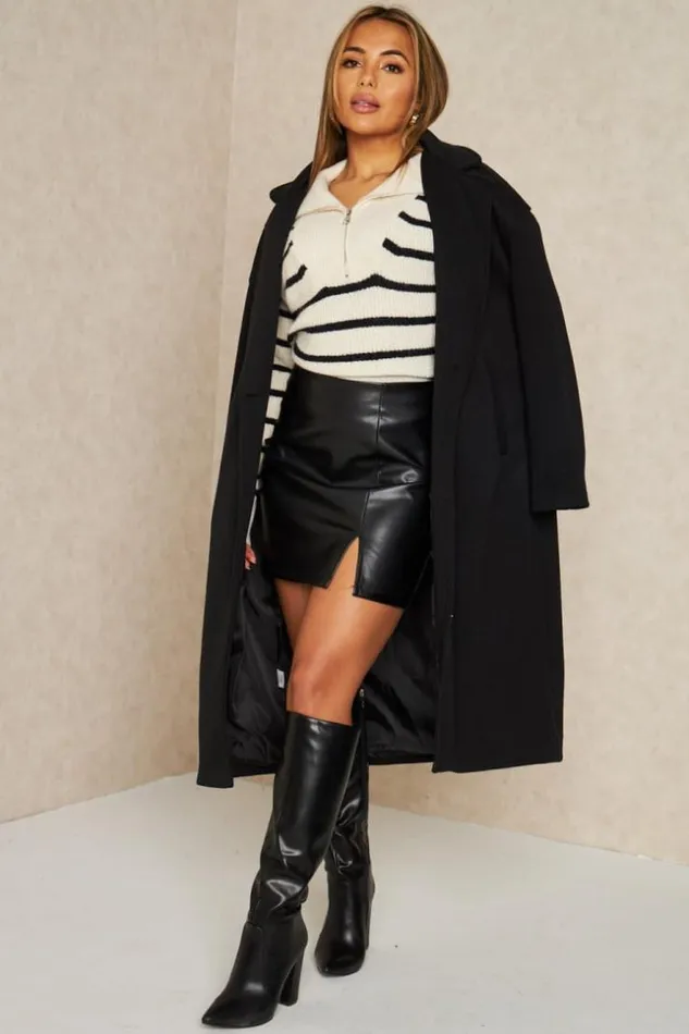 Women Manteau Long Noir Black Brentiny Paris Coats