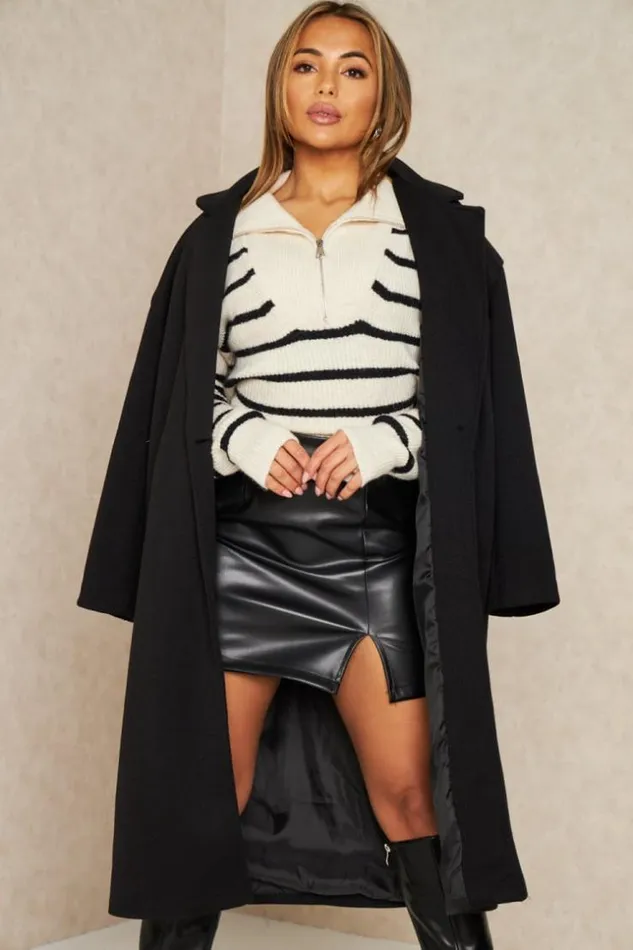 Women Manteau Long Noir Black Brentiny Paris Coats