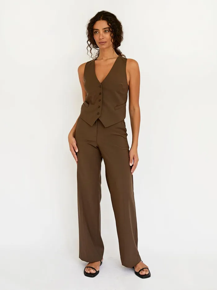 Women Matteau 8211 Tailored Waistcoat In Coffee The UNDONE Tops
