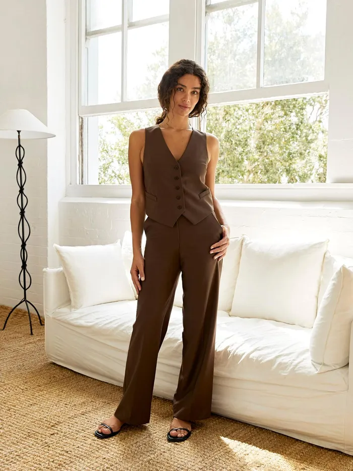 Women Matteau 8211 Tailored Waistcoat In Coffee The UNDONE Tops