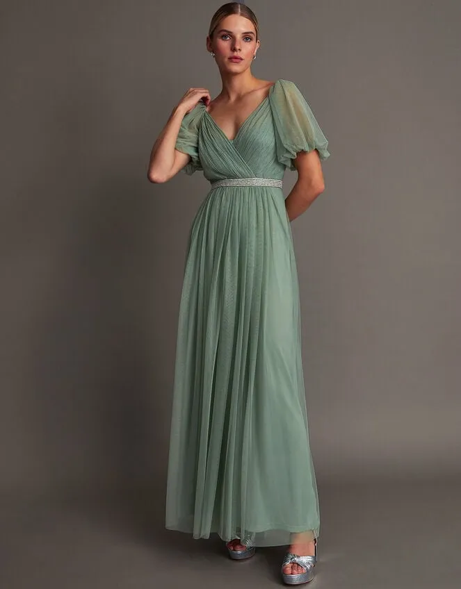 Women Meghan Mesh Maxi Dress In Recycled Polyester Green Monsoon Occasionwear