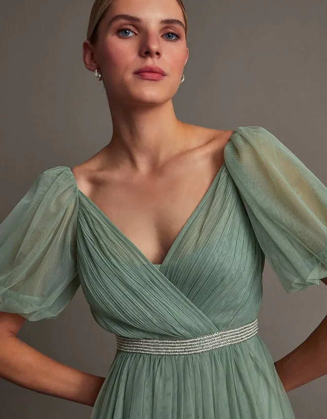 Women Meghan Mesh Maxi Dress In Recycled Polyester Green Monsoon Occasionwear