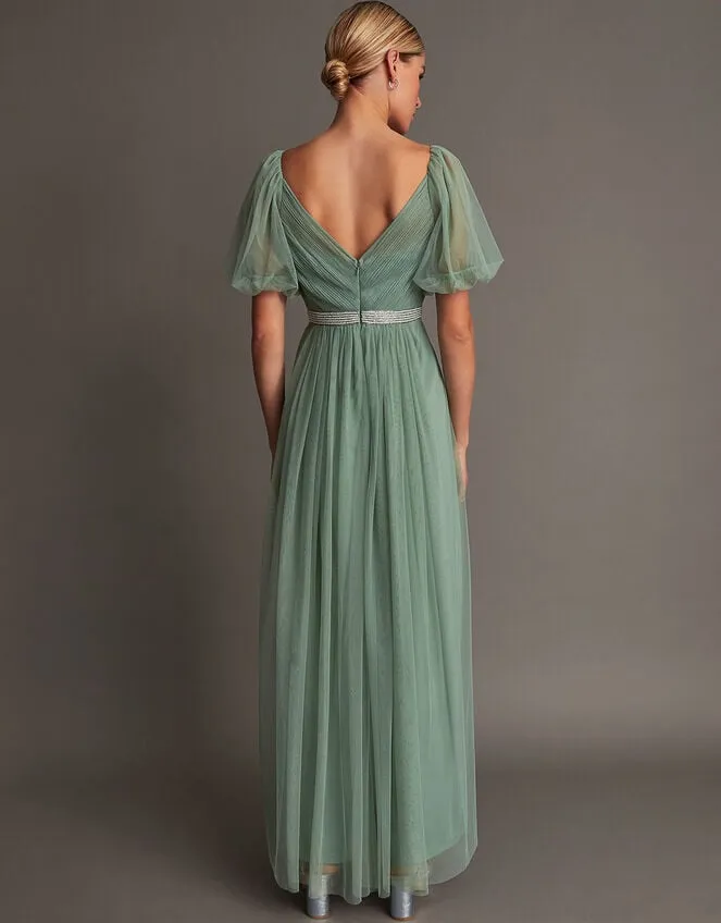 Women Meghan Mesh Maxi Dress In Recycled Polyester Green Monsoon Occasionwear