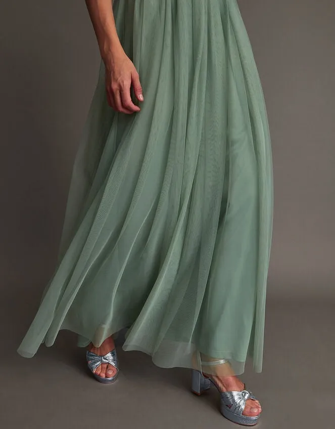 Women Meghan Mesh Maxi Dress In Recycled Polyester Green Monsoon Occasionwear