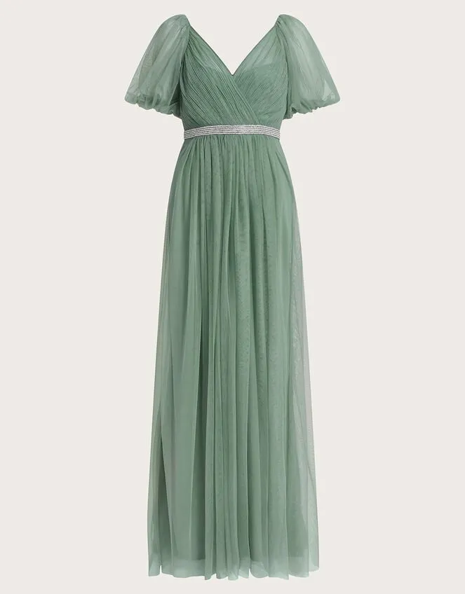 Women Meghan Mesh Maxi Dress In Recycled Polyester Green Monsoon Occasionwear