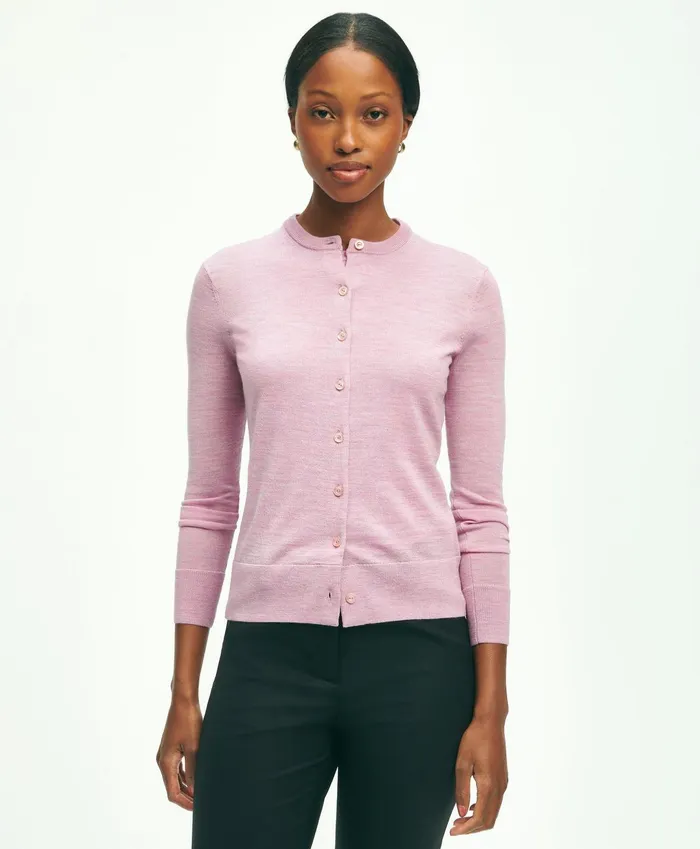 Women Merino Wool Cardigan Pink Brooks Brothers Sweaters