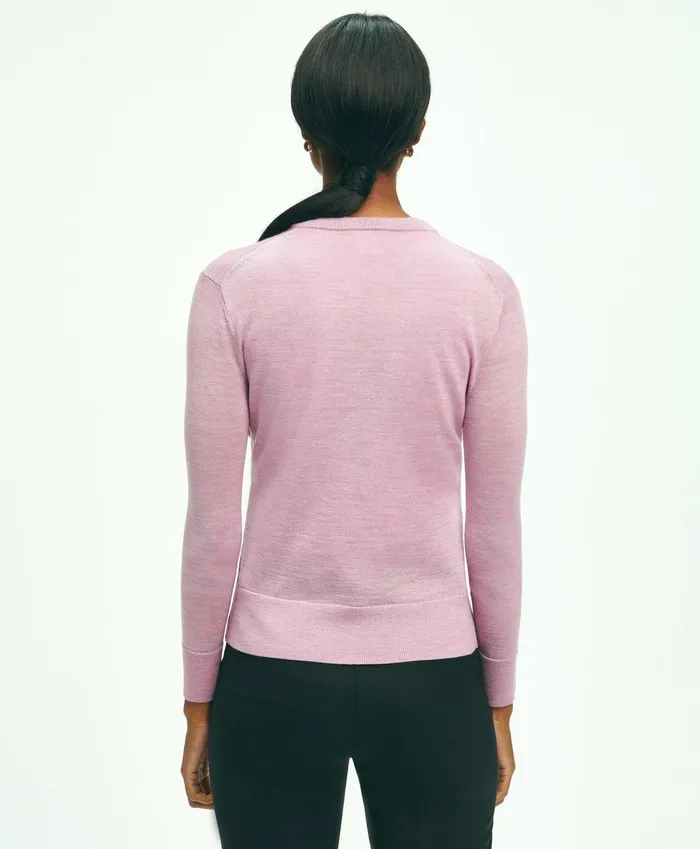 Women Merino Wool Cardigan Pink Brooks Brothers Sweaters