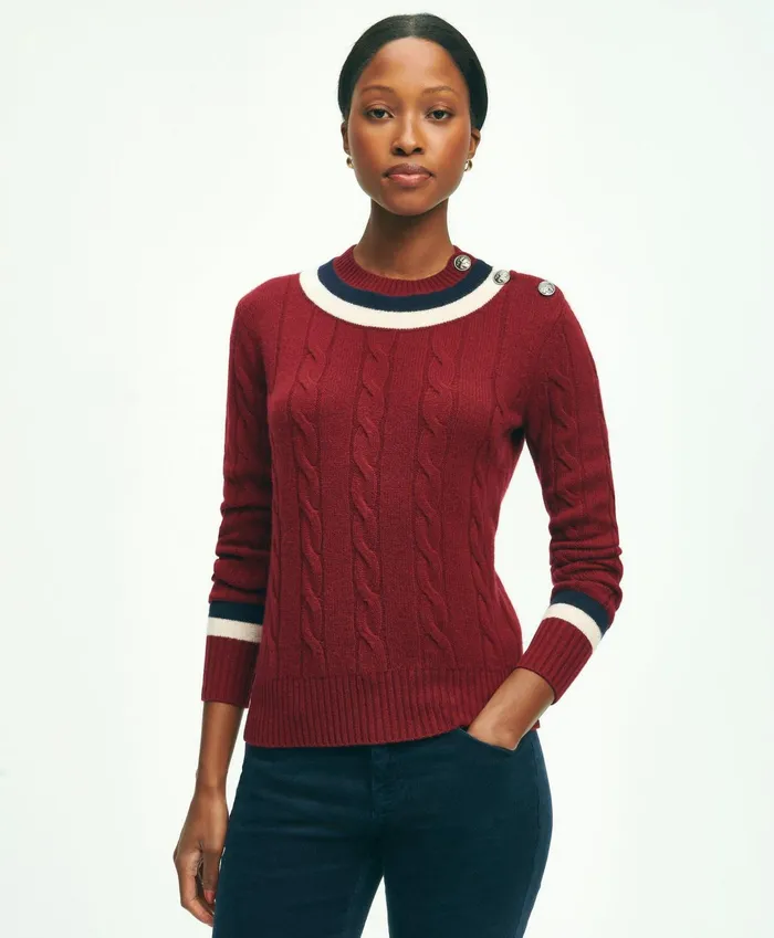 Women Merino Wool Cashmere Tennis Sweater Dark Red Brooks Brothers Sweaters