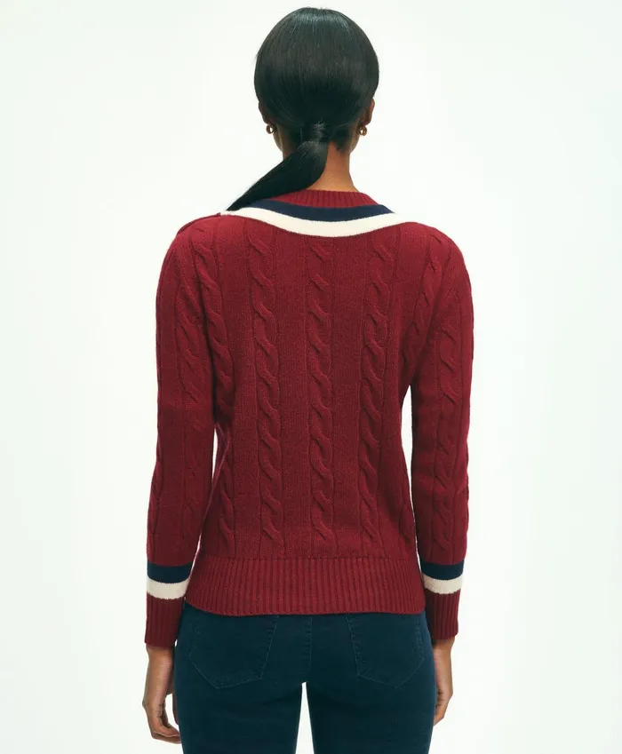 Women Merino Wool Cashmere Tennis Sweater Dark Red Brooks Brothers Sweaters