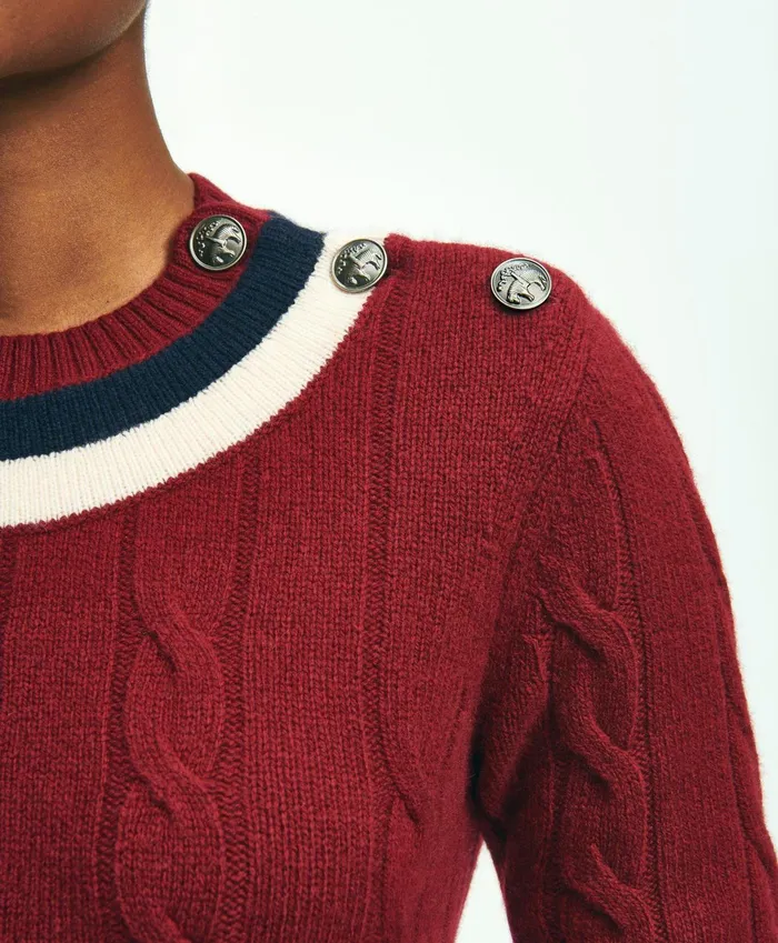 Women Merino Wool Cashmere Tennis Sweater Dark Red Brooks Brothers Sweaters